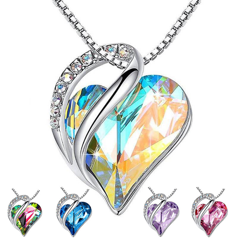 925 Sliver Heart Shaped Geometric Necklace Jewelry Women's Clavicle Chain Valentine's Mothers Day Gift - Inas