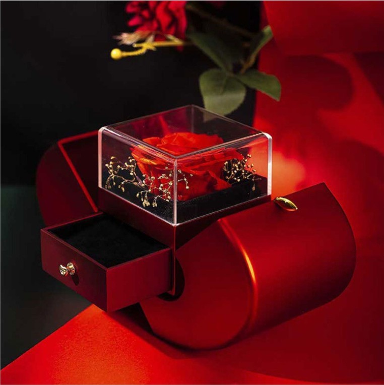 Fashion Jewelry Box Red Apple Christmas Gift Necklace Eternal Rose For Girl Mother's Day Valentine's Day Gifts With Artificial Flower Rose Flower Jewelry Box - Inas