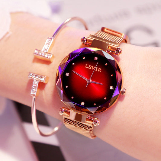 Rose Gold Women Watches Fashion Diamond Ladies Starry Sky Magnet Watch Waterproof Female Wristwatch - Inas