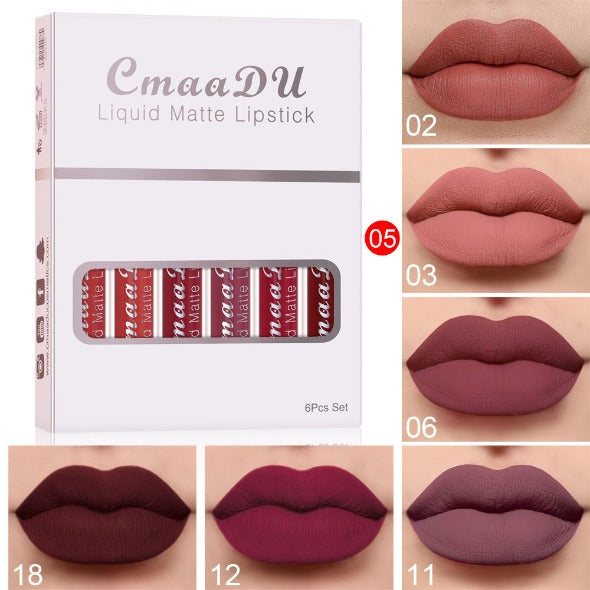 6 Boxes Of Matte Non-stick Cup Waterproof Lipstick Long Lasting Lip Gloss - Inas