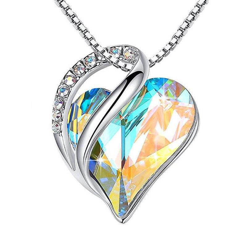 925 Sliver Heart Shaped Geometric Necklace Jewelry Women's Clavicle Chain Valentine's Mothers Day Gift - Inas