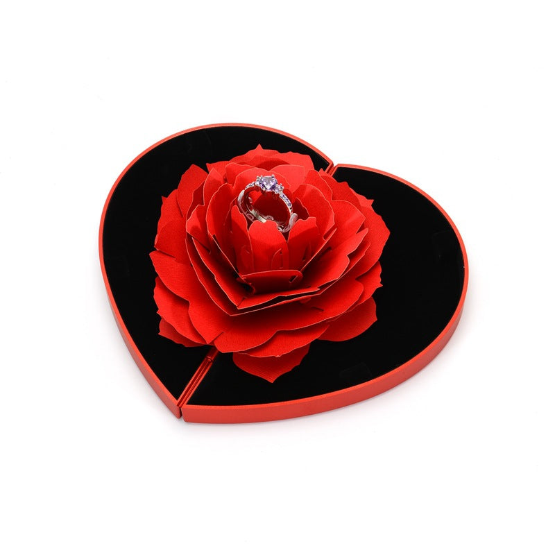 3D Love Box Heart-shaped Rose Flower Rotating Ring Box Valentines Day Gift - Inas