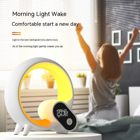 Creative Q Light Analog Sunrise Digital Display Alarm Clock Bluetooth Audio Intelligent Wake-up Q Colorful Atmosphere Light - Inas