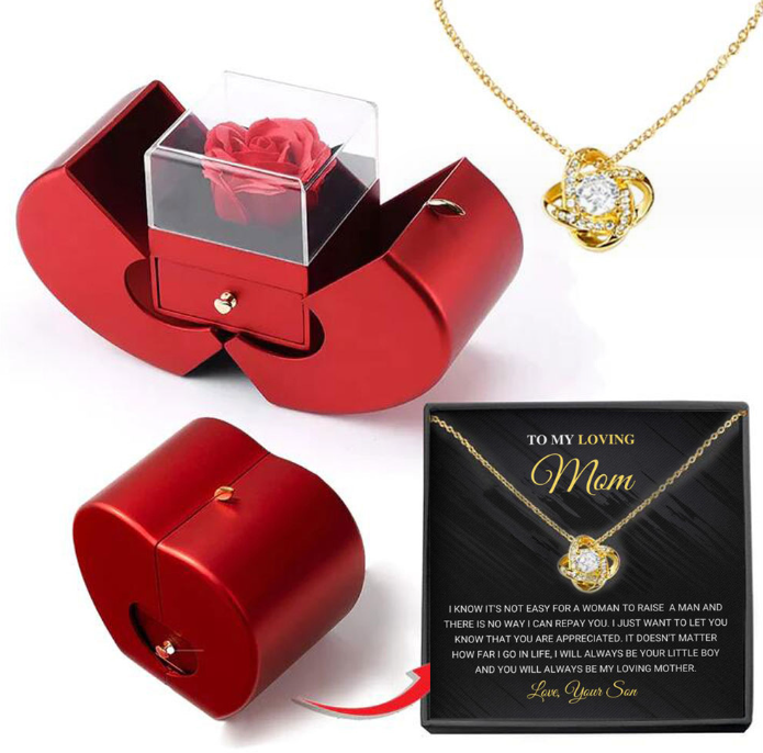 Fashion Jewelry Box Red Apple Christmas Gift Necklace Eternal Rose For Girl Mother's Day Valentine's Day Gifts With Artificial Flower Rose Flower Jewelry Box - Inas