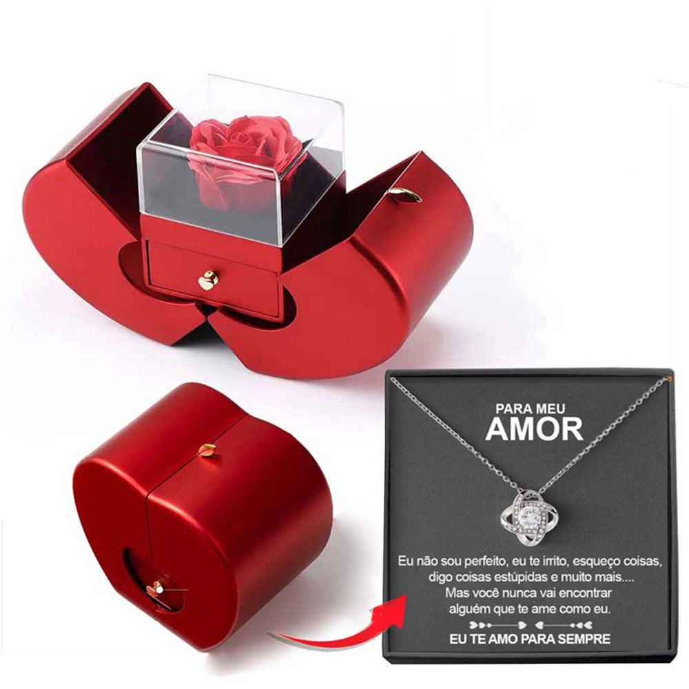 Fashion Jewelry Box Red Apple Christmas Gift Necklace Eternal Rose For Girl Mother's Day Valentine's Day Gifts With Artificial Flower Rose Flower Jewelry Box - Inas