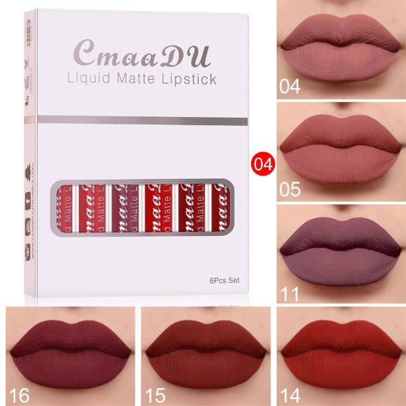 6 Boxes Of Matte Non-stick Cup Waterproof Lipstick Long Lasting Lip Gloss - Inas