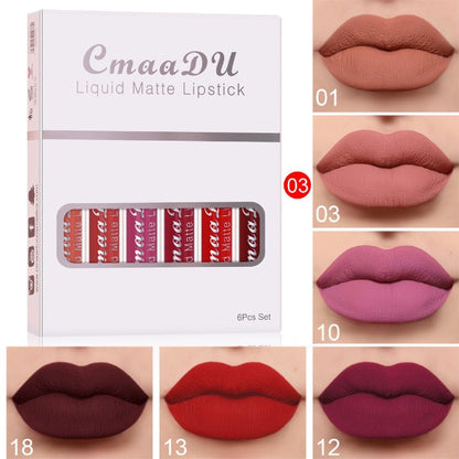 6 Boxes Of Matte Non-stick Cup Waterproof Lipstick Long Lasting Lip Gloss - Inas