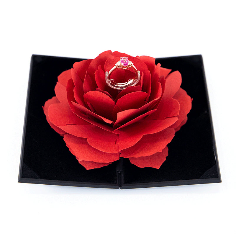 3D Love Box Heart-shaped Rose Flower Rotating Ring Box Valentines Day Gift - Inas