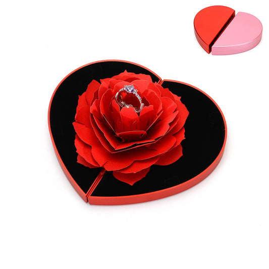 3D Love Box Heart-shaped Rose Flower Rotating Ring Box Valentines Day Gift - Inas