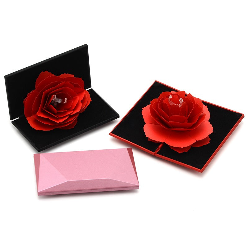 3D Love Box Heart-shaped Rose Flower Rotating Ring Box Valentines Day Gift - Inas