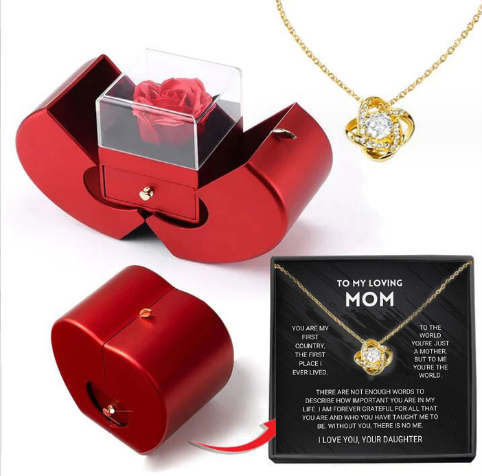 Fashion Jewelry Box Red Apple Christmas Gift Necklace Eternal Rose For Girl Mother's Day Valentine's Day Gifts With Artificial Flower Rose Flower Jewelry Box - Inas