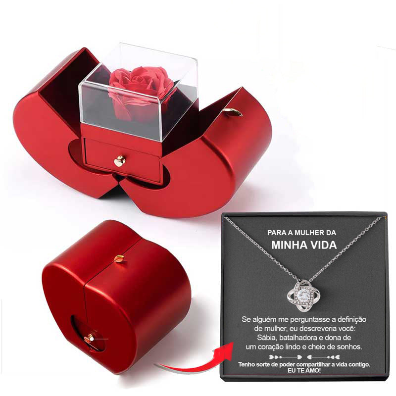 Fashion Jewelry Box Red Apple Christmas Gift Necklace Eternal Rose For Girl Mother's Day Valentine's Day Gifts With Artificial Flower Rose Flower Jewelry Box - Inas