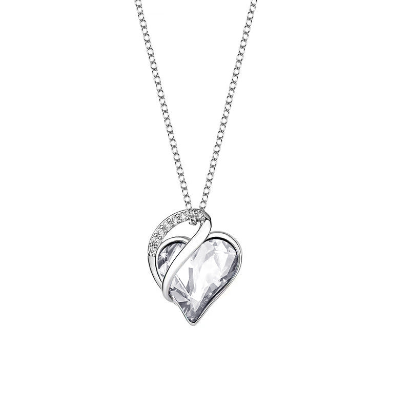 925 Sliver Heart Shaped Geometric Necklace Jewelry Women's Clavicle Chain Valentine's Mothers Day Gift - Inas