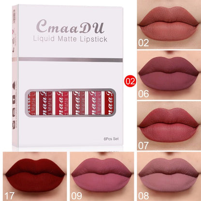 6 Boxes Of Matte Non-stick Cup Waterproof Lipstick Long Lasting Lip Gloss - Inas