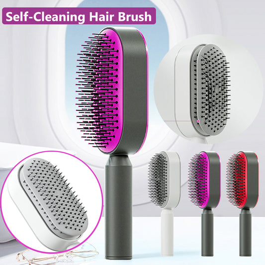 Self Cleaning Hair Brush For Women One-key Cleaning Hair Loss Airbag Massage Scalp Comb Anti-Static Hairbrush - Inas