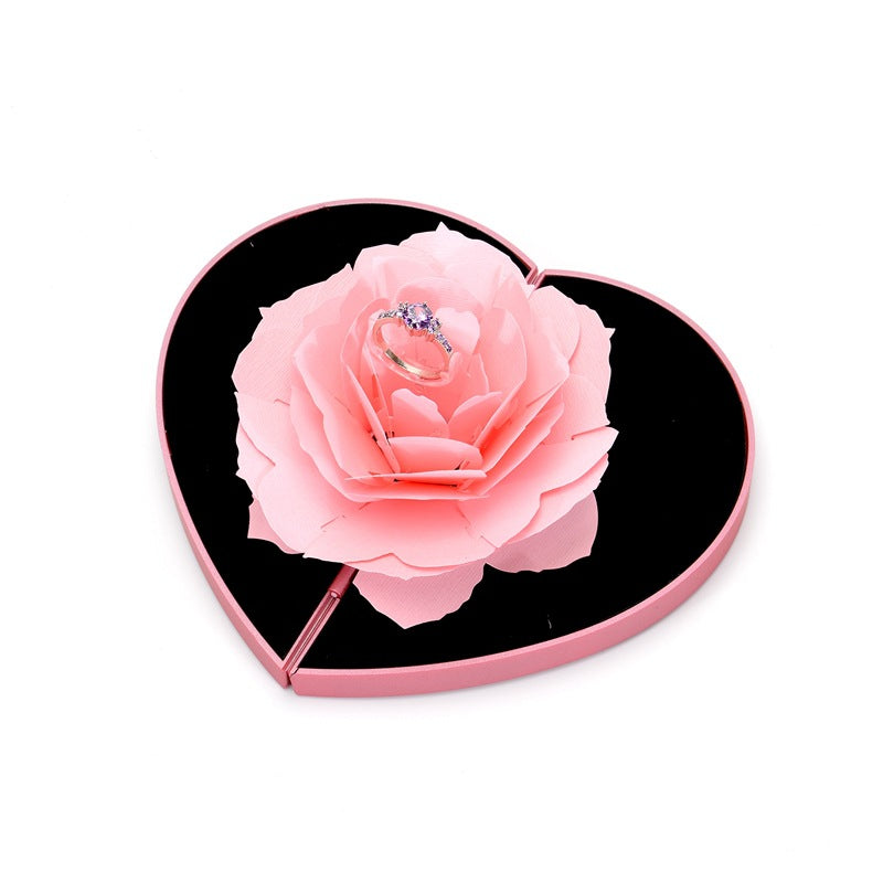 3D Love Box Heart-shaped Rose Flower Rotating Ring Box Valentines Day Gift - Inas