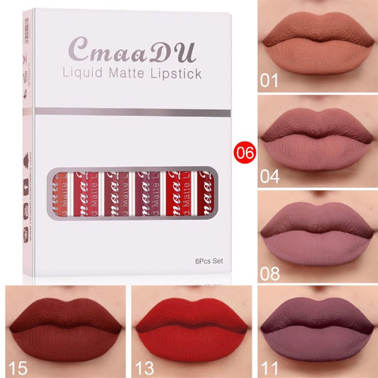 6 Boxes Of Matte Non-stick Cup Waterproof Lipstick Long Lasting Lip Gloss - Inas