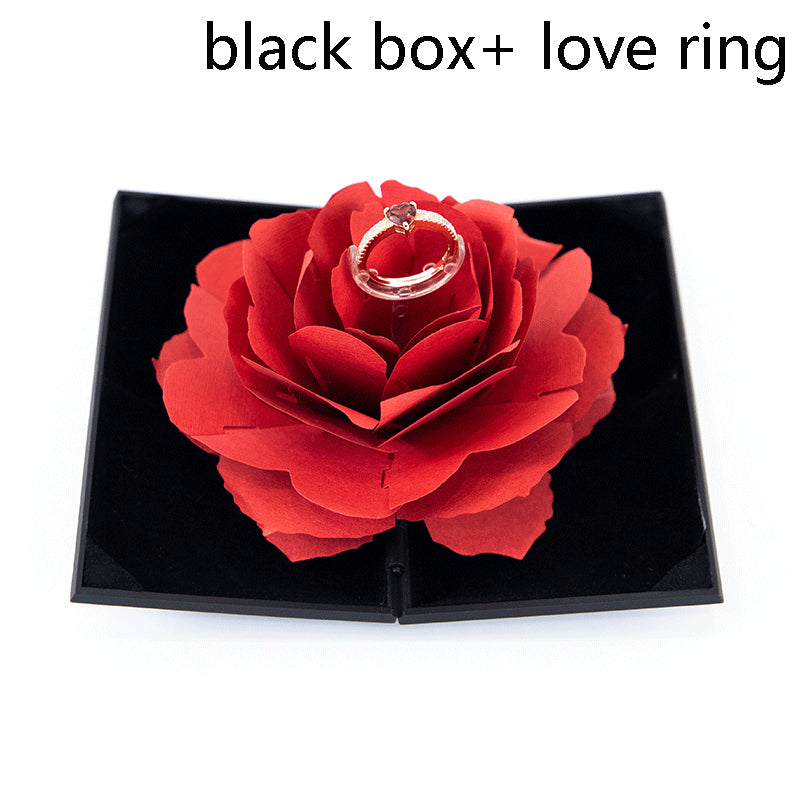 3D Love Box Heart-shaped Rose Flower Rotating Ring Box Valentines Day Gift - Inas