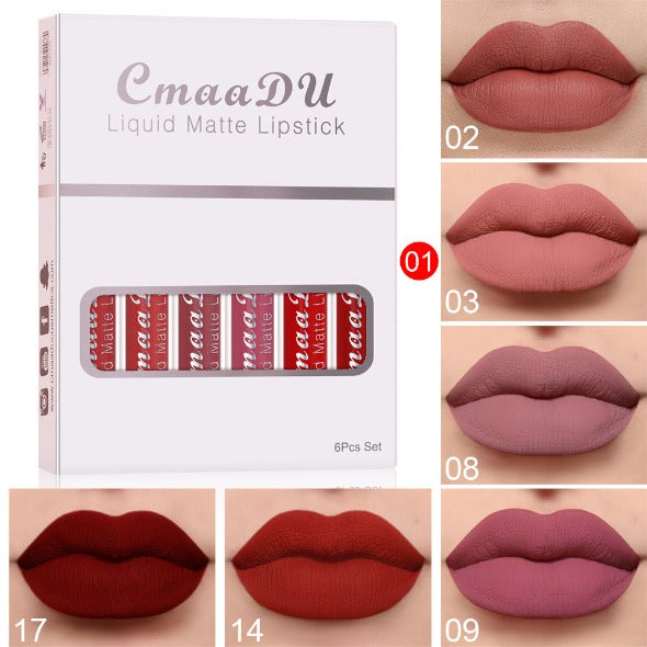 6 Boxes Of Matte Non-stick Cup Waterproof Lipstick Long Lasting Lip Gloss - Inas