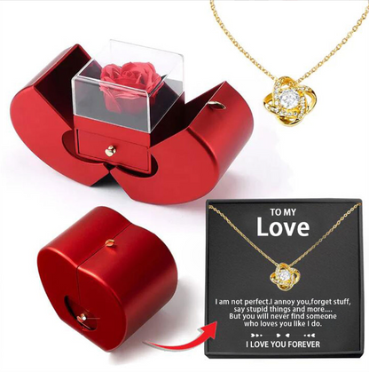 Fashion Jewelry Box Red Apple Christmas Gift Necklace Eternal Rose For Girl Mother's Day Valentine's Day Gifts With Artificial Flower Rose Flower Jewelry Box - Inas