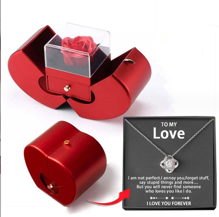 Fashion Jewelry Box Red Apple Christmas Gift Necklace Eternal Rose For Girl Mother's Day Valentine's Day Gifts With Artificial Flower Rose Flower Jewelry Box - Inas